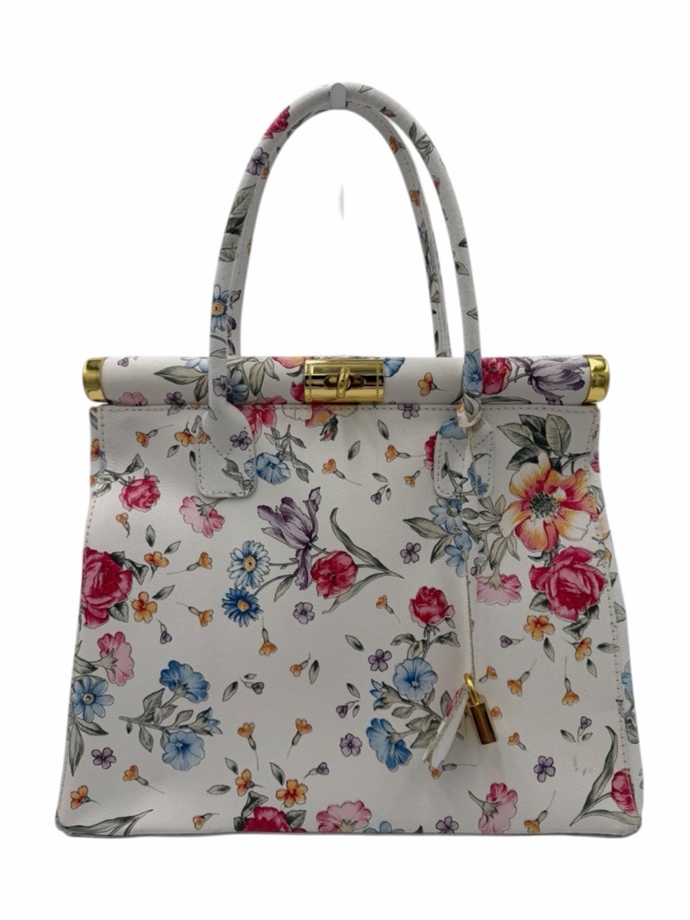 Borgonicochio Italian Leather Floral Satchel Top Handle Bag Gold Hardware - Picture 2 of 12